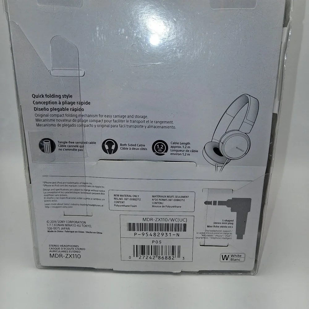 Sony MDRZX110AP/W ZX-Series Extra Bass WIRED Headphones, White NEW